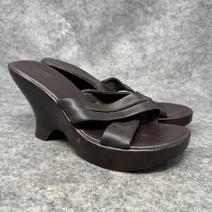 Y2K Mossimo Platform Wedge Sandals Shoes Womens Size 8 Brown Leather Criss Cross